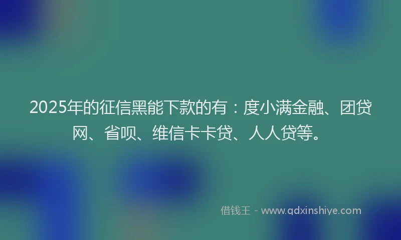 2025年的征信黑能下款的有：度小满金融、团贷网、省呗、维信卡卡贷、人人贷等。