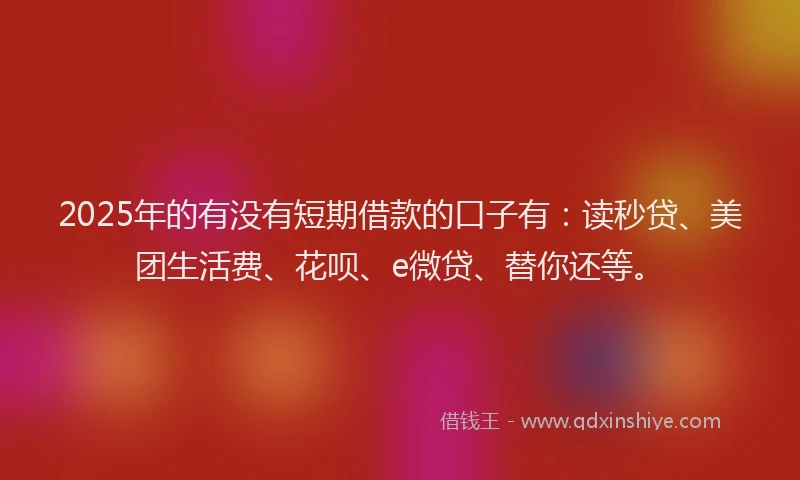 2025年的有没有短期借款的口子有：读秒贷、美团生活费、花呗、e微贷、替你还等。