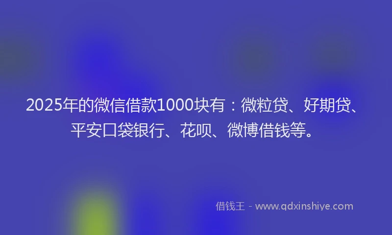 2025年的微信借款1000块有：微粒贷、好期贷、平安口袋银行、花呗、微博借钱等。