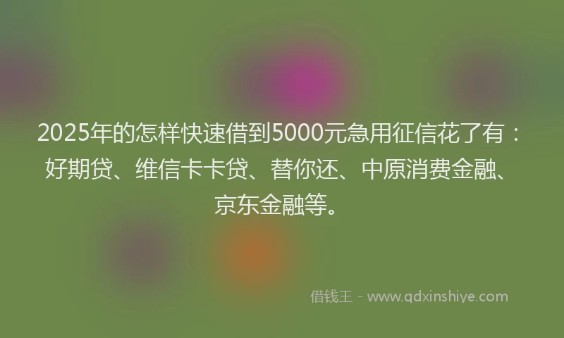 2025年的怎样快速借到5000元急用征信花了有：好期贷、维信卡卡贷、替你还、中原消费金融、京东金融等。