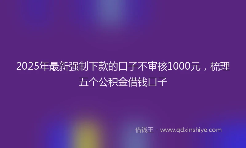 2025年最新强制下款的口子不审核1000元，梳理五个公积金借钱口子