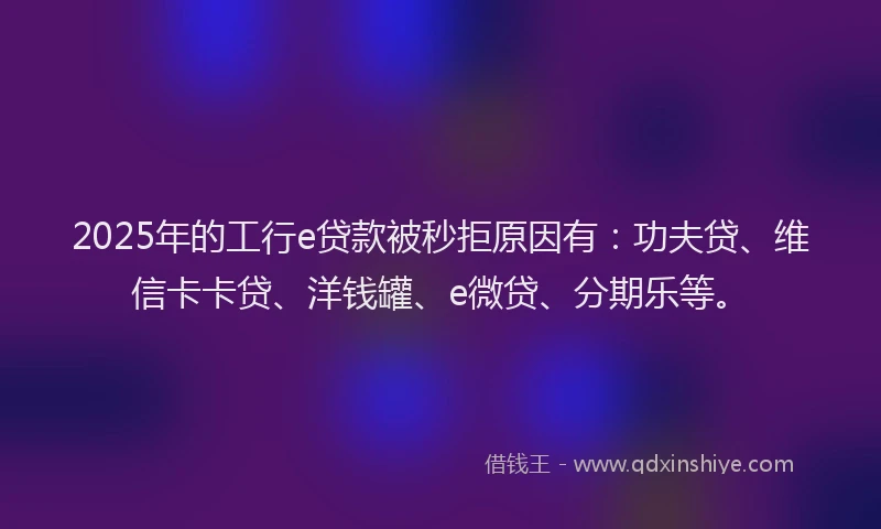 2025年的工行e贷款被秒拒原因有：功夫贷、维信卡卡贷、洋钱罐、e微贷、分期乐等。
