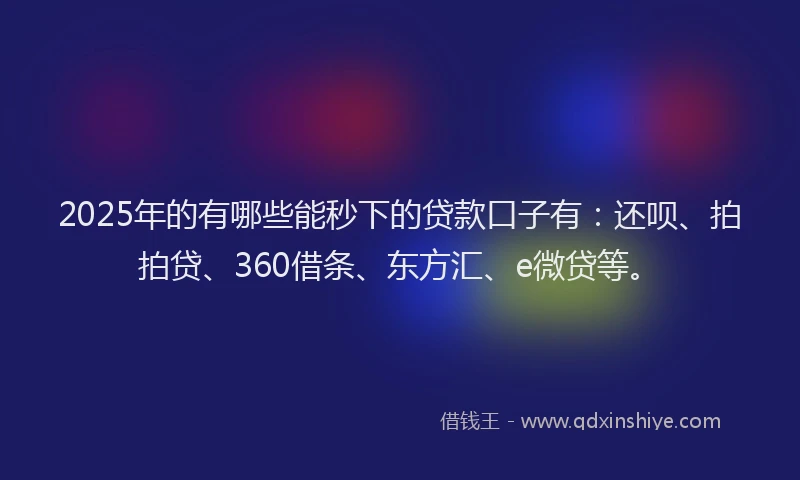2025年的有哪些能秒下的贷款口子有：还呗、拍拍贷、360借条、东方汇、e微贷等。