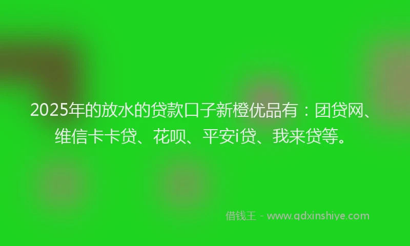2025年的放水的贷款口子新橙优品有：团贷网、维信卡卡贷、花呗、平安i贷、我来贷等。