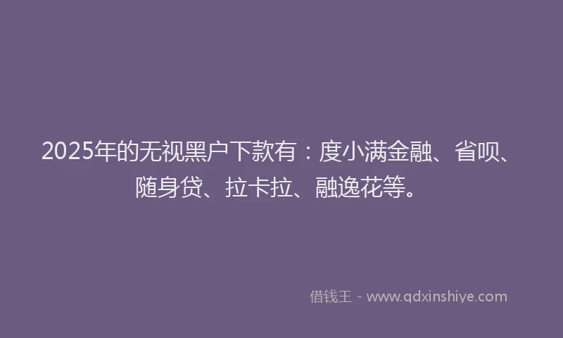2025年的无视黑户下款有：度小满金融、省呗、随身贷、拉卡拉、融逸花等。