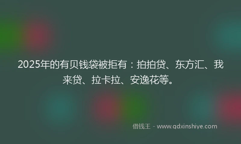 2025年的有贝钱袋被拒有：拍拍贷、东方汇、我来贷、拉卡拉、安逸花等。
