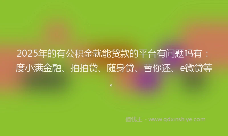 2025年的有公积金就能贷款的平台有问题吗有：度小满金融、拍拍贷、随身贷、替你还、e微贷等。
