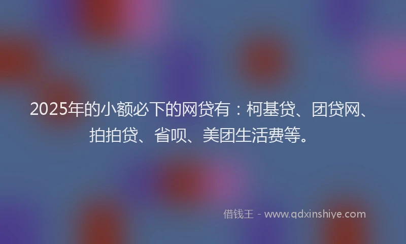 2025年的小额必下的网贷有：柯基贷、团贷网、拍拍贷、省呗、美团生活费等。