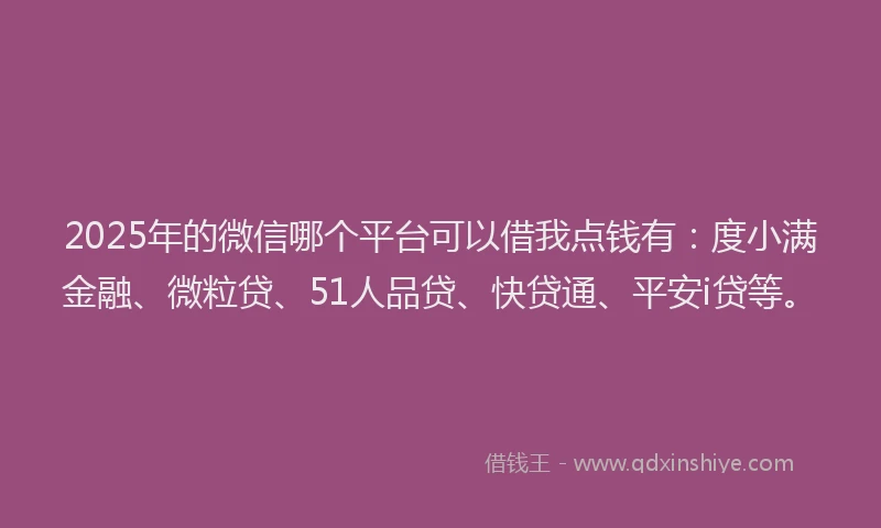 2025年的微信哪个平台可以借我点钱有：度小满金融、微粒贷、51人品贷、快贷通、平安i贷等。