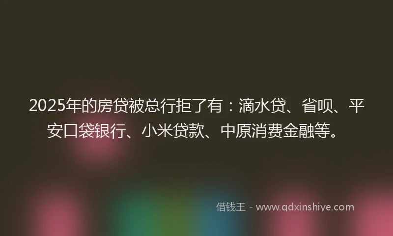 2025年的房贷被总行拒了有：滴水贷、省呗、平安口袋银行、小米贷款、中原消费金融等。