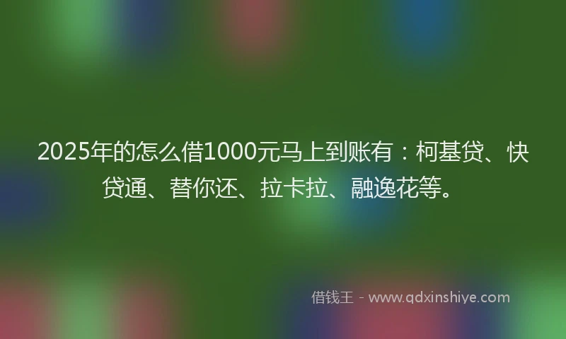 2025年的怎么借1000元马上到账有：柯基贷、快贷通、替你还、拉卡拉、融逸花等。