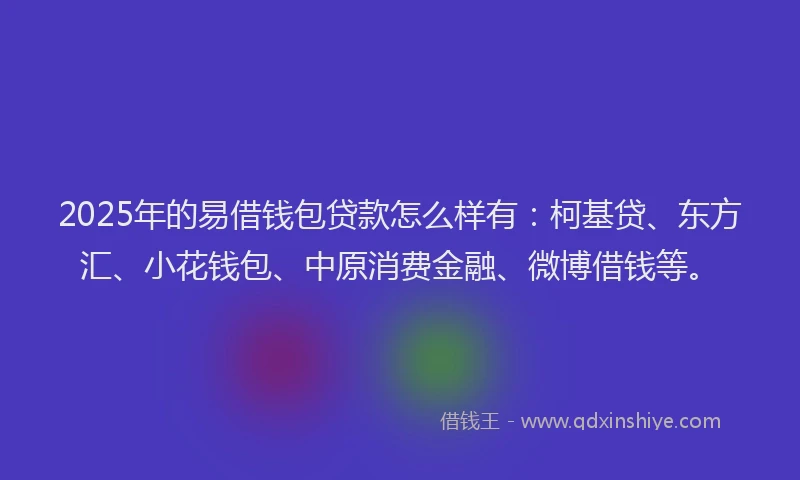 2025年的易借钱包贷款怎么样有：柯基贷、东方汇、小花钱包、中原消费金融、微博借钱等。