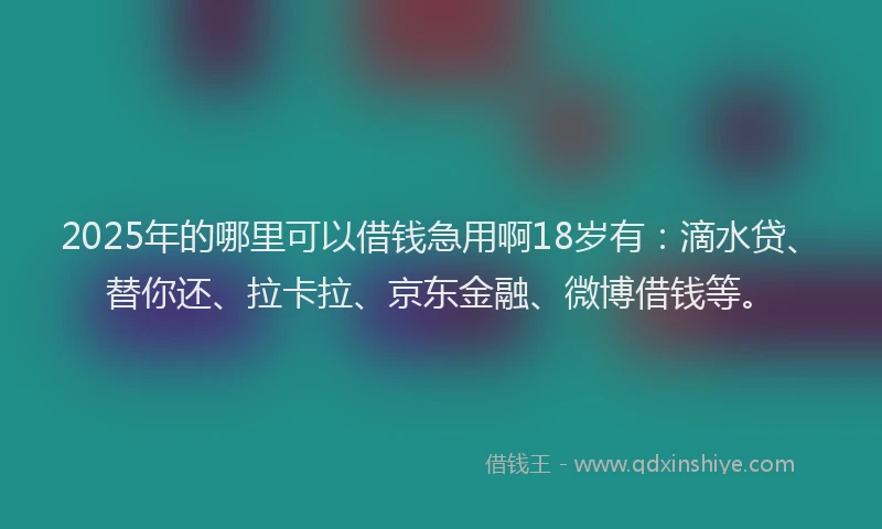 2025年的哪里可以借钱急用啊18岁有：滴水贷、替你还、拉卡拉、京东金融、微博借钱等。