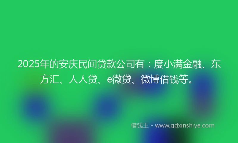2025年的安庆民间贷款公司有：度小满金融、东方汇、人人贷、e微贷、微博借钱等。