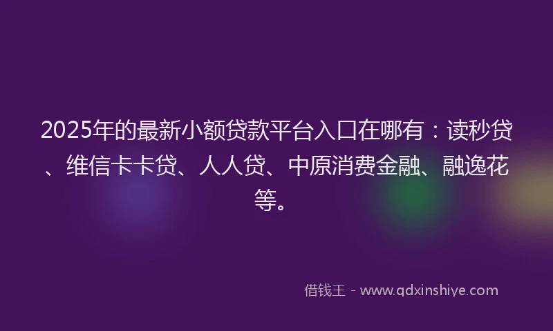 2025年的最新小额贷款平台入口在哪有：读秒贷、维信卡卡贷、人人贷、中原消费金融、融逸花等。