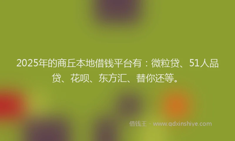 2025年的商丘本地借钱平台有：微粒贷、51人品贷、花呗、东方汇、替你还等。