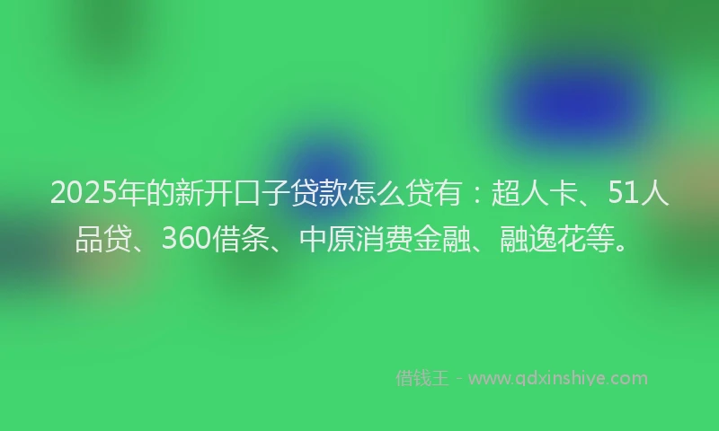 2025年的新开口子贷款怎么贷有：超人卡、51人品贷、360借条、中原消费金融、融逸花等。