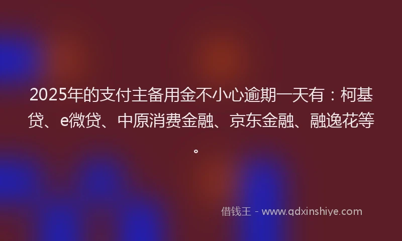 2025年的支付主备用金不小心逾期一天有：柯基贷、e微贷、中原消费金融、京东金融、融逸花等。