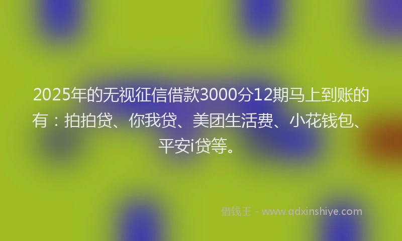 2025年的无视征信借款3000分12期马上到账的有：拍拍贷、你我贷、美团生活费、小花钱包、平安i贷等。