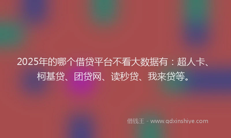 2025年的哪个借贷平台不看大数据有：超人卡、柯基贷、团贷网、读秒贷、我来贷等。