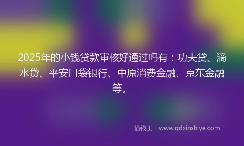 2025年的小钱贷款审核好通过吗有：功夫贷、滴水贷、平安口袋银行、中原消费金融、京东金融等。