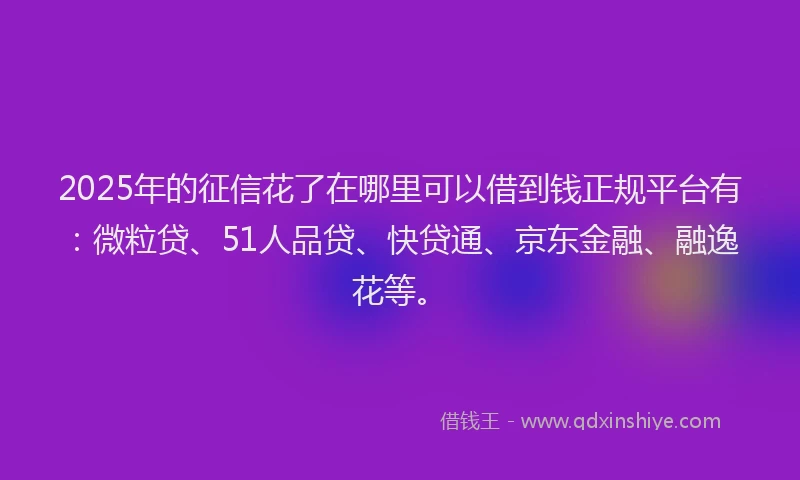 2025年的征信花了在哪里可以借到钱正规平台有：微粒贷、51人品贷、快贷通、京东金融、融逸花等。