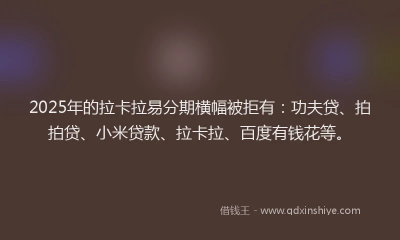 2025年的拉卡拉易分期横幅被拒有：功夫贷、拍拍贷、小米贷款、拉卡拉、百度有钱花等。