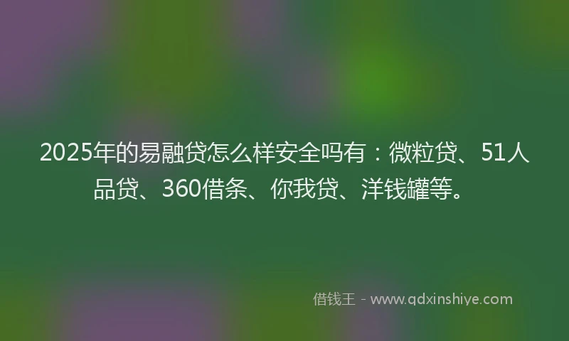 2025年的易融贷怎么样安全吗有：微粒贷、51人品贷、360借条、你我贷、洋钱罐等。