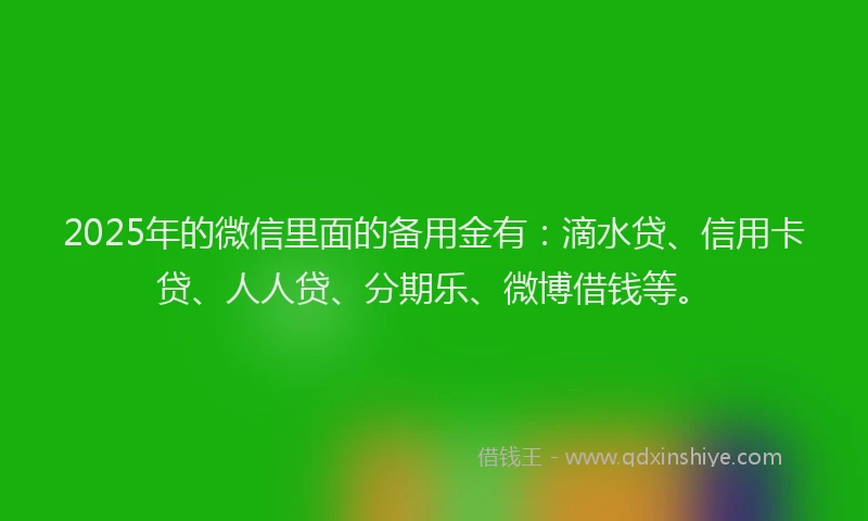 2025年的微信里面的备用金有：滴水贷、信用卡贷、人人贷、分期乐、微博借钱等。