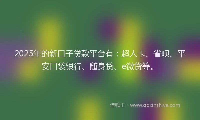 2025年的新口子贷款平台有：超人卡、省呗、平安口袋银行、随身贷、e微贷等。