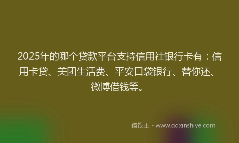 2025年的哪个贷款平台支持信用社银行卡有：信用卡贷、美团生活费、平安口袋银行、替你还、微博借钱等。