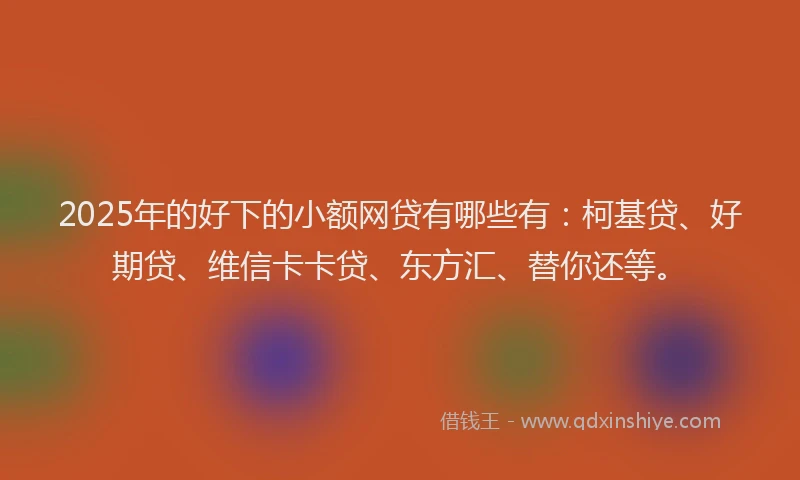 2025年的好下的小额网贷有哪些有：柯基贷、好期贷、维信卡卡贷、东方汇、替你还等。