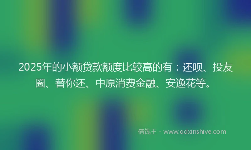 2025年的小额贷款额度比较高的有：还呗、投友圈、替你还、中原消费金融、安逸花等。