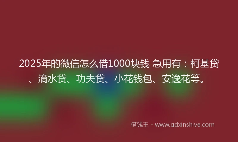 2025年的微信怎么借1000块钱 急用有：柯基贷、滴水贷、功夫贷、小花钱包、安逸花等。