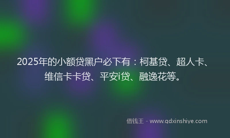 2025年的小额贷黑户必下有：柯基贷、超人卡、维信卡卡贷、平安i贷、融逸花等。