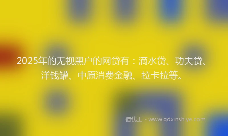 2025年的无视黑户的网贷有：滴水贷、功夫贷、洋钱罐、中原消费金融、拉卡拉等。