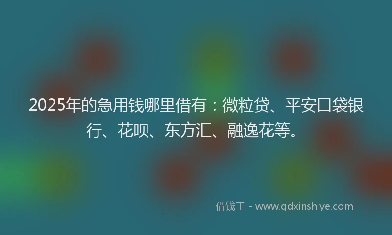 2025年的急用钱哪里借有：微粒贷、平安口袋银行、花呗、东方汇、融逸花等。