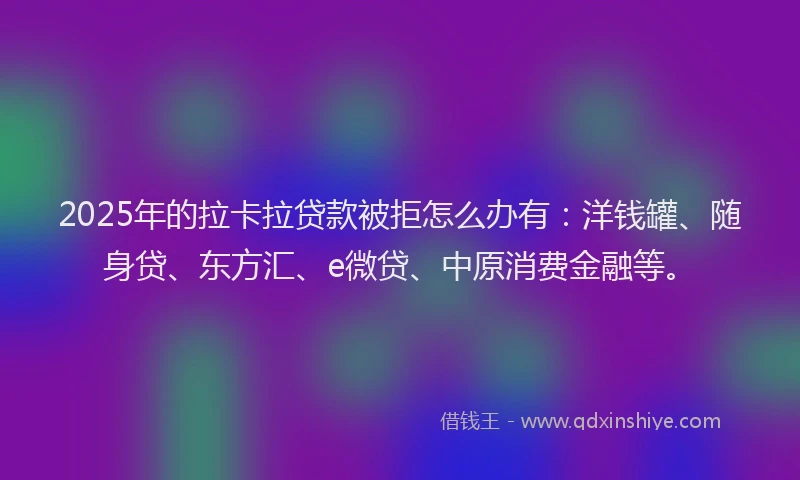 2025年的拉卡拉贷款被拒怎么办有：洋钱罐、随身贷、东方汇、e微贷、中原消费金融等。