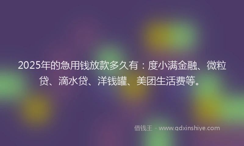 2025年的急用钱放款多久有：度小满金融、微粒贷、滴水贷、洋钱罐、美团生活费等。