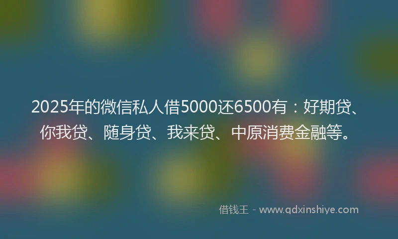 2025年的微信私人借5000还6500有：好期贷、你我贷、随身贷、我来贷、中原消费金融等。