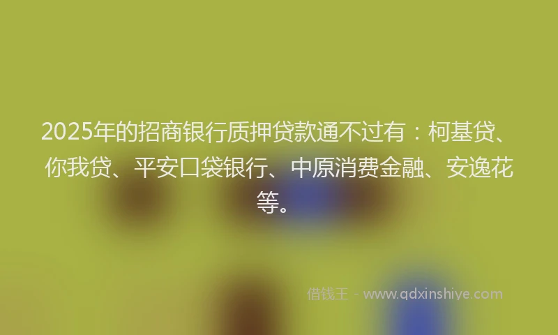 2025年的招商银行质押贷款通不过有：柯基贷、你我贷、平安口袋银行、中原消费金融、安逸花等。