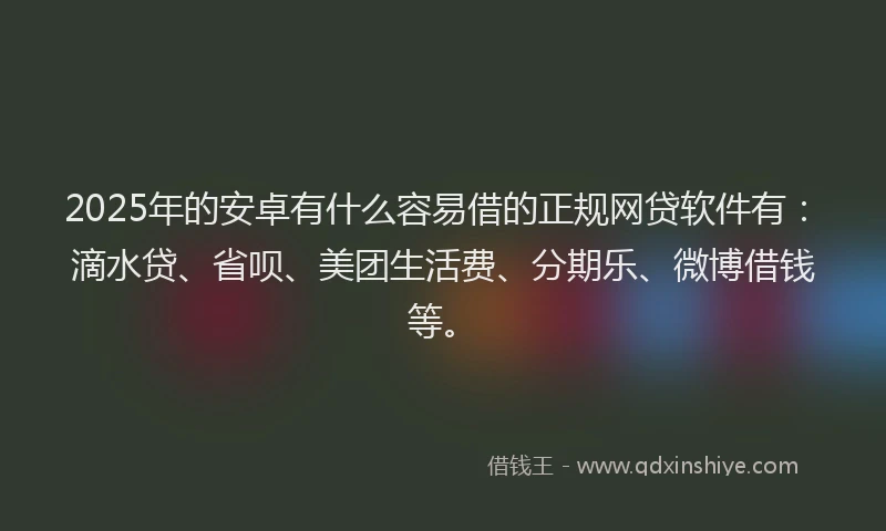 2025年的安卓有什么容易借的正规网贷软件有：滴水贷、省呗、美团生活费、分期乐、微博借钱等。
