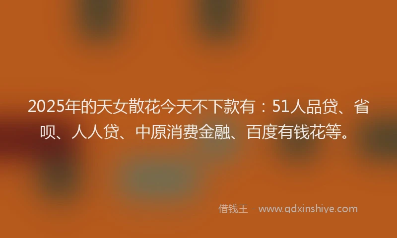 2025年的天女散花今天不下款有：51人品贷、省呗、人人贷、中原消费金融、百度有钱花等。