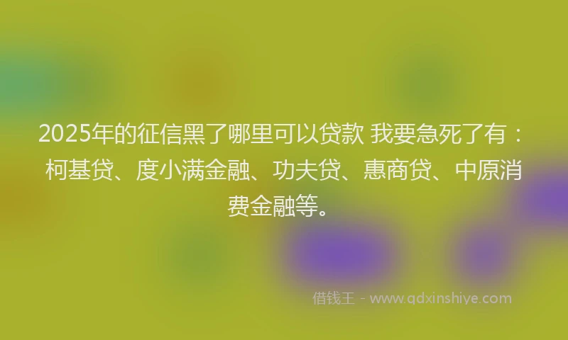 2025年的征信黑了哪里可以贷款 我要急死了有：柯基贷、度小满金融、功夫贷、惠商贷、中原消费金融等。