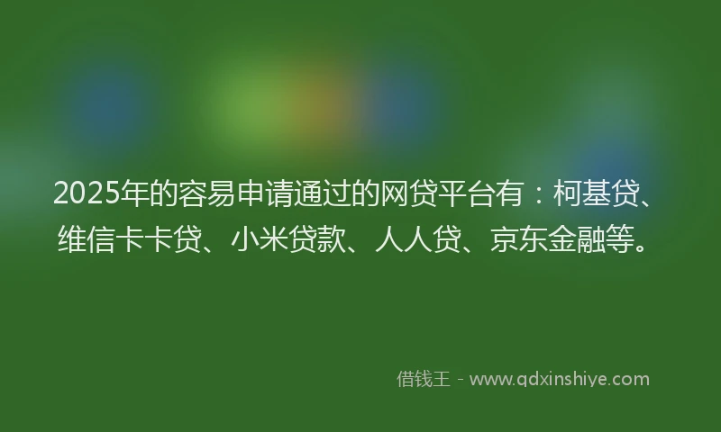2025年的容易申请通过的网贷平台有：柯基贷、维信卡卡贷、小米贷款、人人贷、京东金融等。