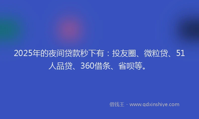 2025年的夜间贷款秒下有：投友圈、微粒贷、51人品贷、360借条、省呗等。