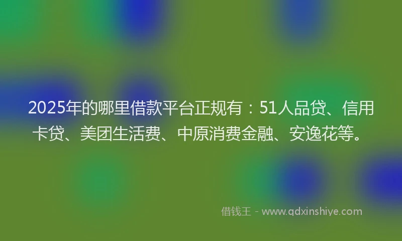 2025年的哪里借款平台正规有：51人品贷、信用卡贷、美团生活费、中原消费金融、安逸花等。