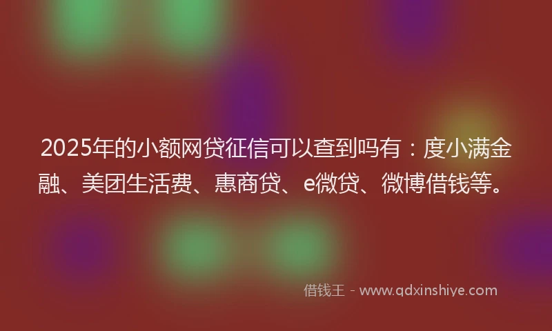 2025年的小额网贷征信可以查到吗有：度小满金融、美团生活费、惠商贷、e微贷、微博借钱等。