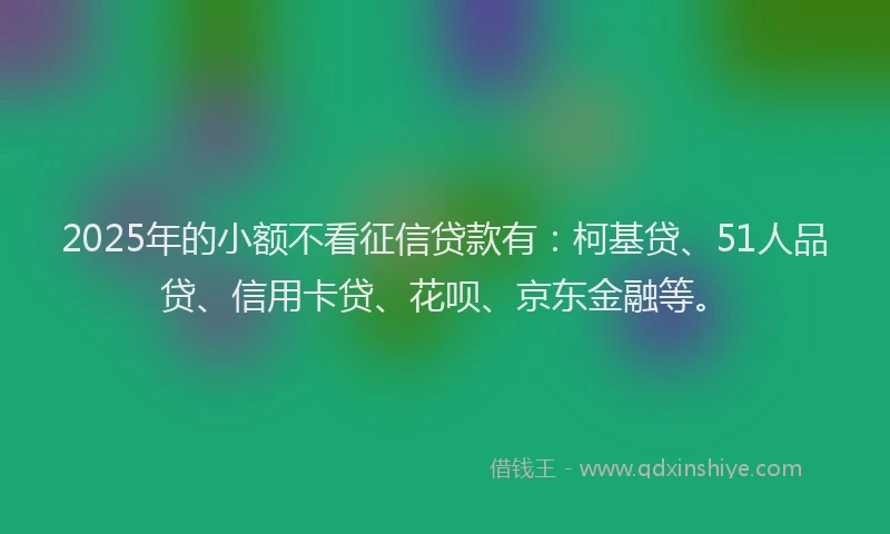 2025年的小额不看征信贷款有：柯基贷、51人品贷、信用卡贷、花呗、京东金融等。