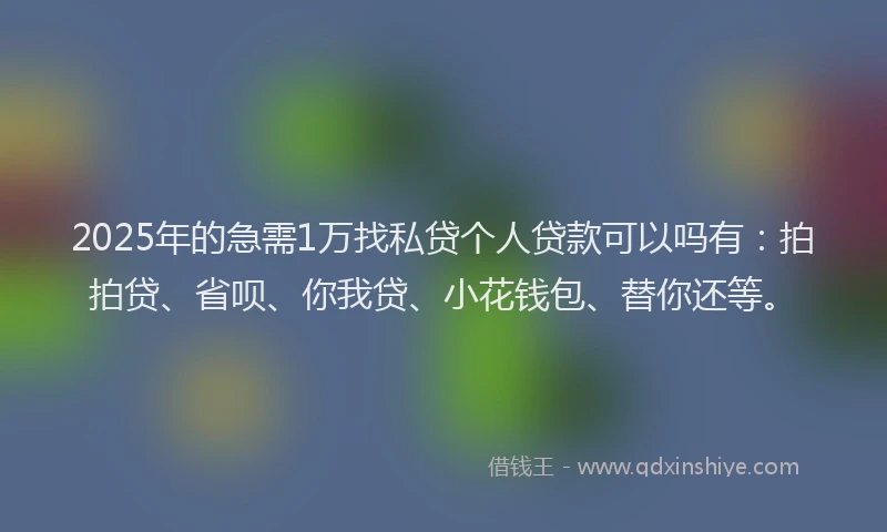 2025年的急需1万找私贷个人贷款可以吗有：拍拍贷、省呗、你我贷、小花钱包、替你还等。